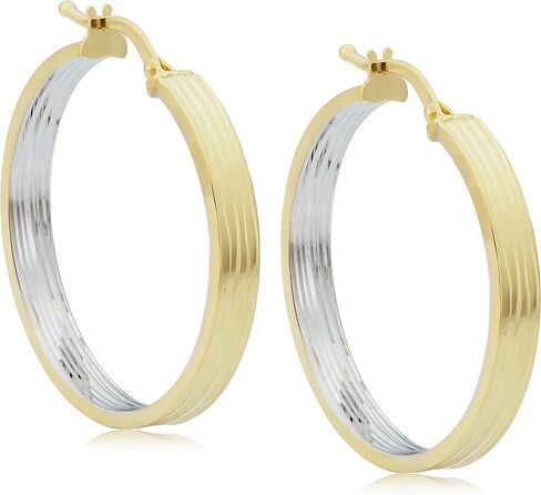 أقراط KoolJewelry من الذهب الأصفر عيار 14 قيراط بدرجتين من الذهب الأبيض الخارجي والداخل بقطع الماس (26 × 31 ملم) in Saudi Arabia
