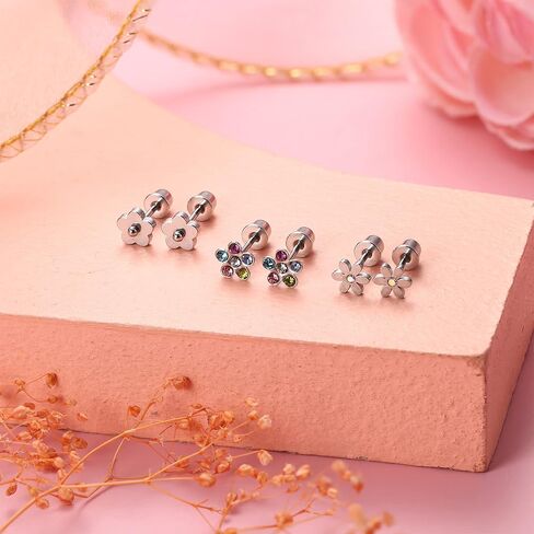 Jstyle 24 Pairs Hypoallergenic Screw Back Earrings for Girls Women Surgical Steel Tiny Heart Flower Flat Back Stud Earrings Cute Hoop Earrings Jewelry Set in Kuwait