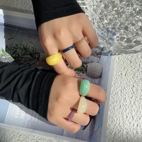 Resin Chunky Rings for Women Teen Girls Multicolor Acrylic Plastic Rings Set Cute Trendy Aesthetic Y2k Statement Rings Thick Dome Heart Knuckle Finger Jewelry in Kuwait