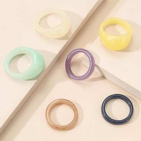 Resin Chunky Rings for Women Teen Girls Multicolor Acrylic Plastic Rings Set Cute Trendy Aesthetic Y2k Statement Rings Thick Dome Heart Knuckle Finger Jewelry in Kuwait