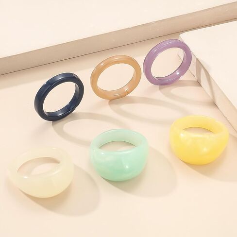 Resin Chunky Rings for Women Teen Girls Multicolor Acrylic Plastic Rings Set Cute Trendy Aesthetic Y2k Statement Rings Thick Dome Heart Knuckle Finger Jewelry in Kuwait