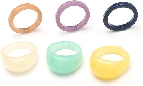 Resin Chunky Rings for Women Teen Girls Multicolor Acrylic Plastic Rings Set Cute Trendy Aesthetic Y2k Statement Rings Thick Dome Heart Knuckle Finger Jewelry in Kuwait