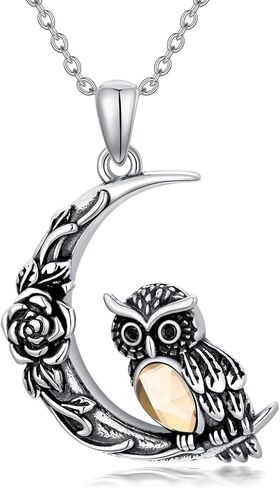 Plesitep Owl Necklace Sterling Silver Owl Pendant Necklace Birthstone Jewelry Gift for Women Girls in Kuwait