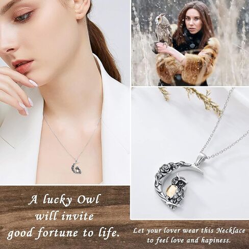 Plesitep Owl Necklace Sterling Silver Owl Pendant Necklace Birthstone Jewelry Gift for Women Girls in Kuwait