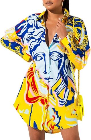 قمصان فساتين للنساء بلوزات بأكمام طويلة وطبعات زهور وقمصان بأزرار سفلية وياقة وقمصان علوية غير رسمية فضفاضة in Kuwait