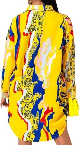 قمصان فساتين للنساء بلوزات بأكمام طويلة وطبعات زهور وقمصان بأزرار سفلية وياقة وقمصان علوية غير رسمية فضفاضة in Kuwait