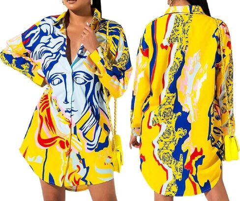 قمصان فساتين للنساء بلوزات بأكمام طويلة وطبعات زهور وقمصان بأزرار سفلية وياقة وقمصان علوية غير رسمية فضفاضة in Kuwait