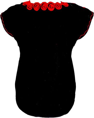 Casa Fiesta Designs بلوزة مكسيكية زهرية - بلوزة تشياباس أصلية مطرزة - مصنوعة يدويًا - سوداء مع زهور حمراء in Kuwait