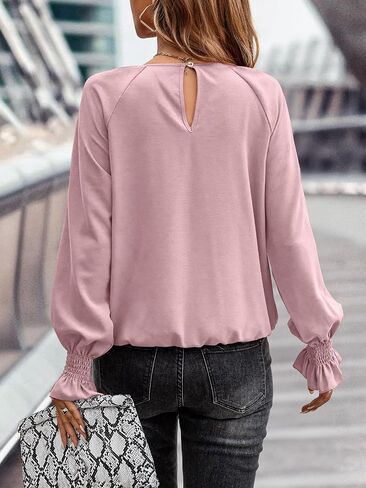 Theenkoln Womens Pleated Tunic Tops: Crew Neck Long Sleeve Solid Color Casual Trendy Work Business Blouses Tops in Kuwait
