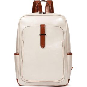 Telena Leather Laptop Backpack for Women College Casual 15.6 inch Work Computer Bag Black