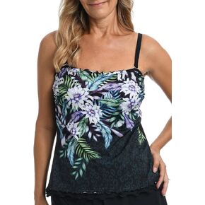 Maxine of Hollywood Women's Standard Ruffle Bandeau Tankini Swimsuit Top, Black//Fiji Floral, 12 in Kuwait