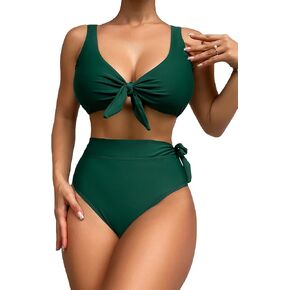 بدلة سباحة نسائية من GORGLITTER مكونة من قطعتين مربوطة بيكيني بدلة استحمام عالية الخصر in Kuwait