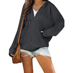 Cowasto Women's Zip Up Hoodie Casual Jacket Long Sleeve Waffle Hooded Sweatshirt