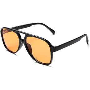 NULOOQ 70s Retro Aviator Sunglasses for Women – Men Large Frame Square Vintage Orange Sunglasses UV400 Protection