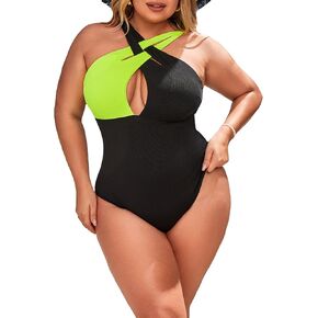 SOLY HUX Women's Plus Size Color Block Criss Cross One Piece Swimsuit Cut Out Halter Bathing Suits Swimwear in Kuwait