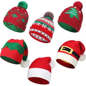6 Pieces Christmas Knitted Beanies Hat with Pompom Unisex Christmas Hat Elf Santa Knitted Hat Xmas Christmas Winter Snow Beanie for Adult Holiday Christmas in Saudi Arabia