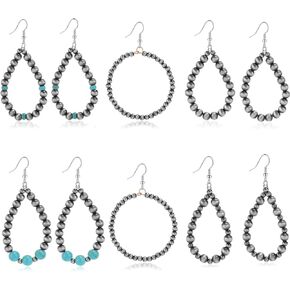 Jewdreamer 5 أزواج من أقراط لؤلؤ نافاجو مجوهرات غربية للنساء من أقراط لؤلؤ مطرزة عتيقة من راعية البقر in Kuwait