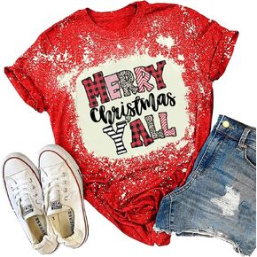 Christmas Shirts for Women Merry Christmas Y'all Tshirt Buffalo Plaid Graphic Tee Leopard Xmas Gift Tops in Kuwait
