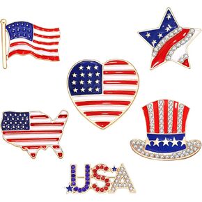 6 قطع العلم الأمريكي التلبيب دبابيس المينا حجر الراين القلب علم الولايات المتحدة الأمريكية 4th من يوليو بروش دبابيس عيد الاستقلال الوطني مجوهرات البدلة دبوس هدايا للنساء الرجال in Kuwait