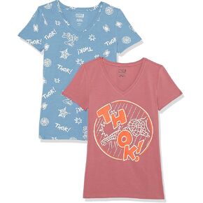 Amazon Essentials Disney | Marvel | Star Wars | Princess Women's Classic-Fit Short-Sleeve V-Neck T-Shirt, Multipacks in Kuwait