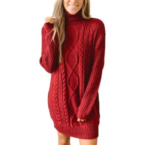 For G and PL Women Cable Knit Turtleneck Sweater Dresses