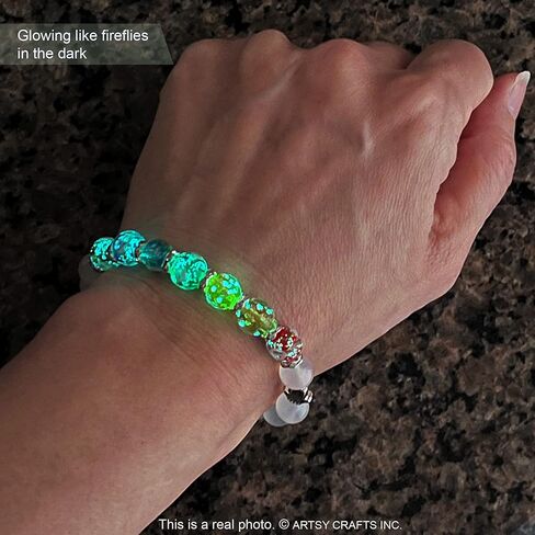 ARTSY Crafts Glow in the Dark Firefly Beads + Agate / Amethyst Stone Beaded Chakra Bracelets, Luminous Glass Beads + Natural Gemstone Crystal Beads Bracelet for Anti Anxeity Healing Energy Money Wealth Abundance Feng Shui in Kuwait