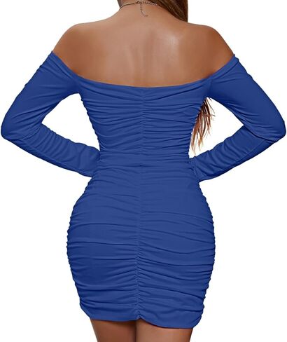 LYANER Women's Off Shoulder Ruched Long Sleeve Party Club Mini Bodycon Dress in Kuwait