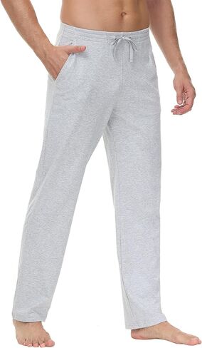 بنطال رياضي رجالي من القطن واليوجا والكتان من Cakulo، مفتوح من الأسفل، فضفاض، مناسب للشاطئ، من الجيرسيه، للرجال مع جيوب in Kuwait