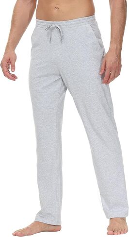 بنطال رياضي رجالي من القطن واليوجا والكتان من Cakulo، مفتوح من الأسفل، فضفاض، مناسب للشاطئ، من الجيرسيه، للرجال مع جيوب in Kuwait