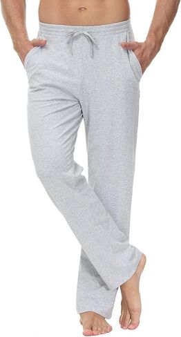 بنطال رياضي رجالي من القطن واليوجا والكتان من Cakulo، مفتوح من الأسفل، فضفاض، مناسب للشاطئ، من الجيرسيه، للرجال مع جيوب in Kuwait