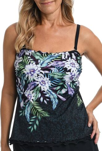 Maxine of Hollywood Women's Standard Ruffle Bandeau Tankini Swimsuit Top, Black//Fiji Floral, 12 in Kuwait