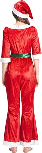 زي عيد الميلاد للنساء من AlecosFun، مجموعة حزام قبعة عيد الميلاد للسيدات البالغات، أزياء السيدة سانتا كلوز ذات الفراء المتوهج in Kuwait