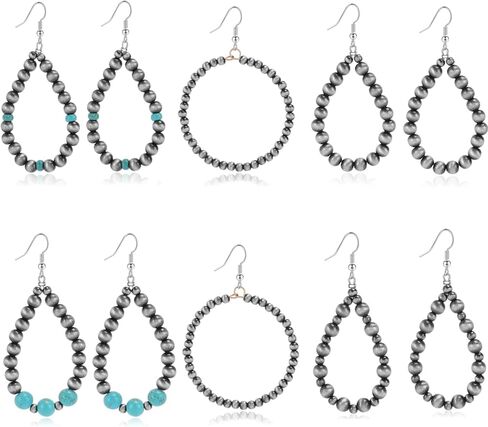 Jewdreamer 5 أزواج من أقراط لؤلؤ نافاجو مجوهرات غربية للنساء من أقراط لؤلؤ مطرزة عتيقة من راعية البقر in Kuwait