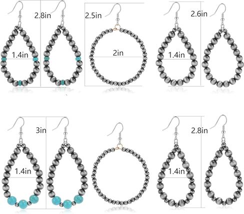 Jewdreamer 5 أزواج من أقراط لؤلؤ نافاجو مجوهرات غربية للنساء من أقراط لؤلؤ مطرزة عتيقة من راعية البقر in Kuwait