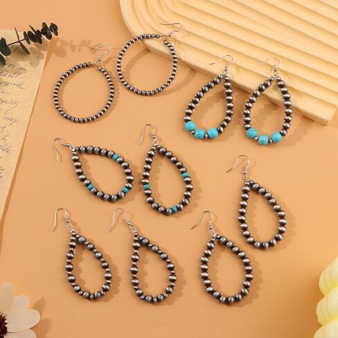 Jewdreamer 5 أزواج من أقراط لؤلؤ نافاجو مجوهرات غربية للنساء من أقراط لؤلؤ مطرزة عتيقة من راعية البقر in Kuwait