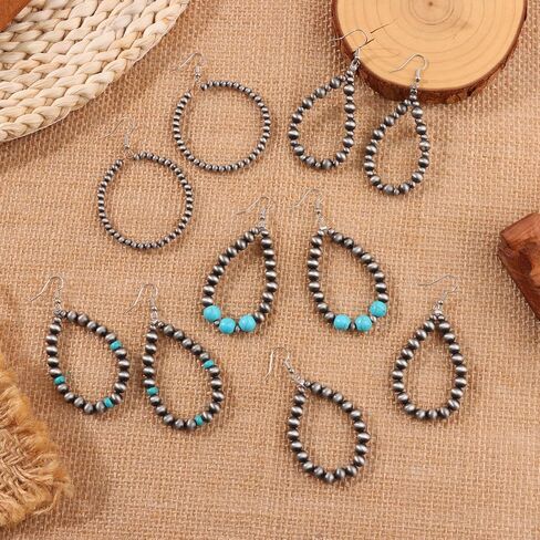 Jewdreamer 5 أزواج من أقراط لؤلؤ نافاجو مجوهرات غربية للنساء من أقراط لؤلؤ مطرزة عتيقة من راعية البقر in Kuwait