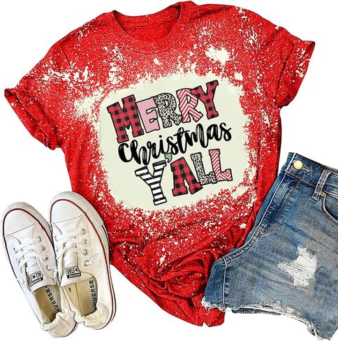 Christmas Shirts for Women Merry Christmas Y'all Tshirt Buffalo Plaid Graphic Tee Leopard Xmas Gift Tops in Kuwait