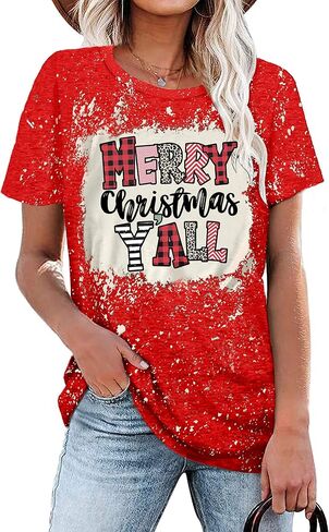 Christmas Shirts for Women Merry Christmas Y'all Tshirt Buffalo Plaid Graphic Tee Leopard Xmas Gift Tops in Kuwait