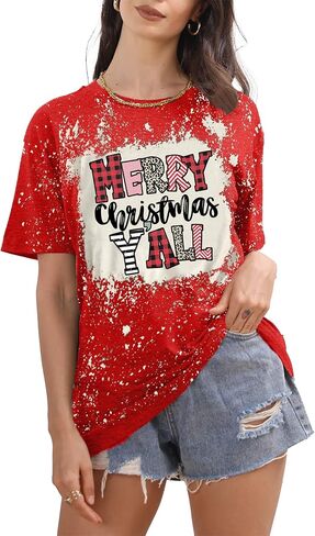 Christmas Shirts for Women Merry Christmas Y'all Tshirt Buffalo Plaid Graphic Tee Leopard Xmas Gift Tops in Kuwait
