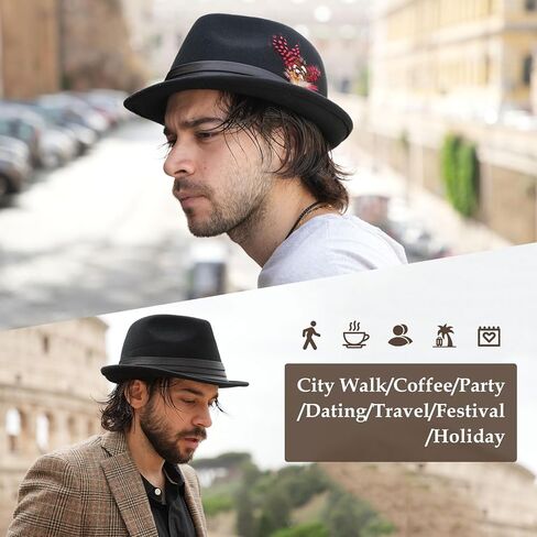 Comhats المتضخم L XL 100% الصوف الشتاء الرجال فيدورا قصيرة حافة ديربي قبعة شعر فستان 1920s تريلبي غاتسبي العصابات كنتاكي in Kuwait