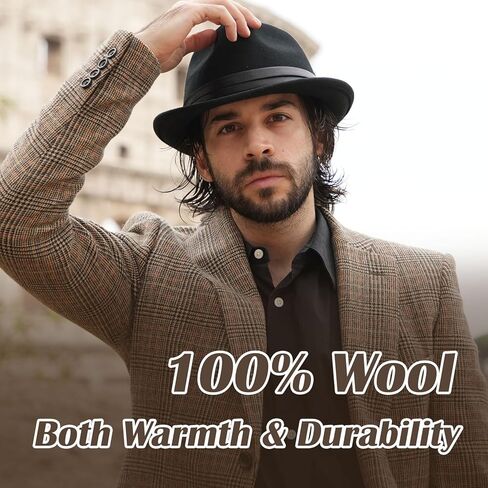 Comhats المتضخم L XL 100% الصوف الشتاء الرجال فيدورا قصيرة حافة ديربي قبعة شعر فستان 1920s تريلبي غاتسبي العصابات كنتاكي in Kuwait