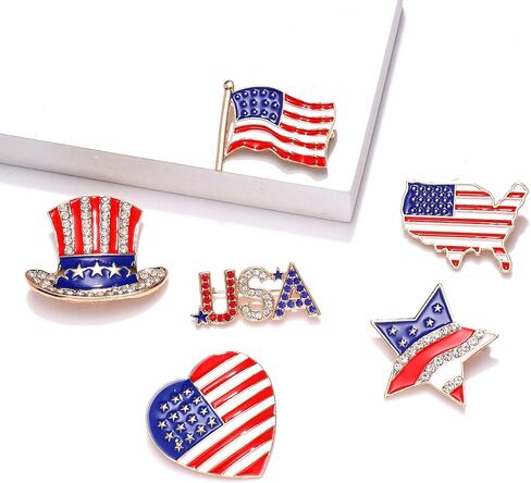 6 قطع العلم الأمريكي التلبيب دبابيس المينا حجر الراين القلب علم الولايات المتحدة الأمريكية 4th من يوليو بروش دبابيس عيد الاستقلال الوطني مجوهرات البدلة دبوس هدايا للنساء الرجال in Kuwait