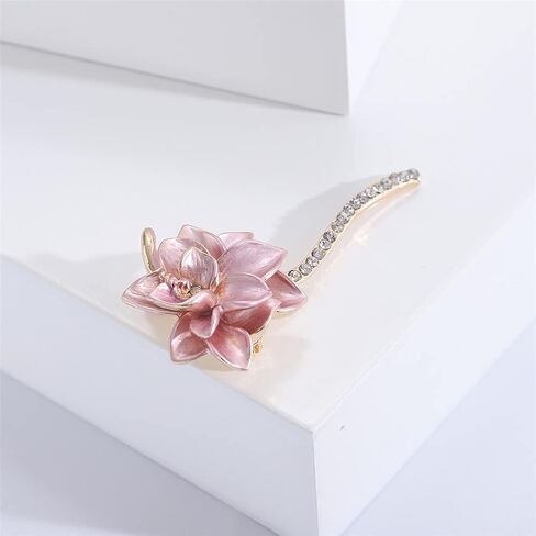 دبوس بروش مطلي بالمينا على شكل زهرة اللوتس الزهرية مرصع بحجر الراين للنساء والاكسسوارات والملابس وحفلات الزفاف وهدايا المجوهرات اليومية للبنات والنساء والام، مصنوع من خليط معدني من الستيل بدون احجار in Kuwait