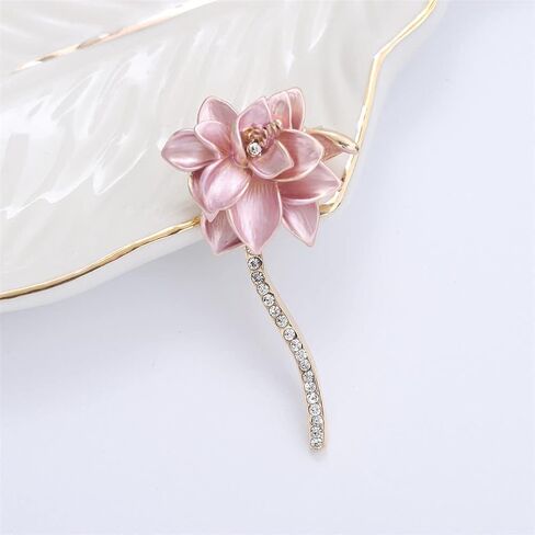 دبوس بروش مطلي بالمينا على شكل زهرة اللوتس الزهرية مرصع بحجر الراين للنساء والاكسسوارات والملابس وحفلات الزفاف وهدايا المجوهرات اليومية للبنات والنساء والام، مصنوع من خليط معدني من الستيل بدون احجار in Kuwait