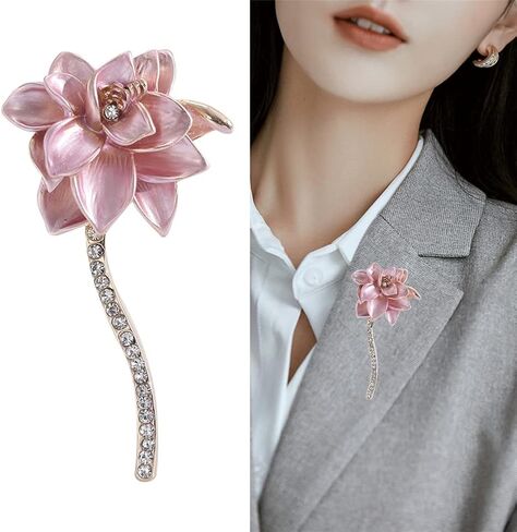 دبوس بروش مطلي بالمينا على شكل زهرة اللوتس الزهرية مرصع بحجر الراين للنساء والاكسسوارات والملابس وحفلات الزفاف وهدايا المجوهرات اليومية للبنات والنساء والام، مصنوع من خليط معدني من الستيل بدون احجار in Kuwait