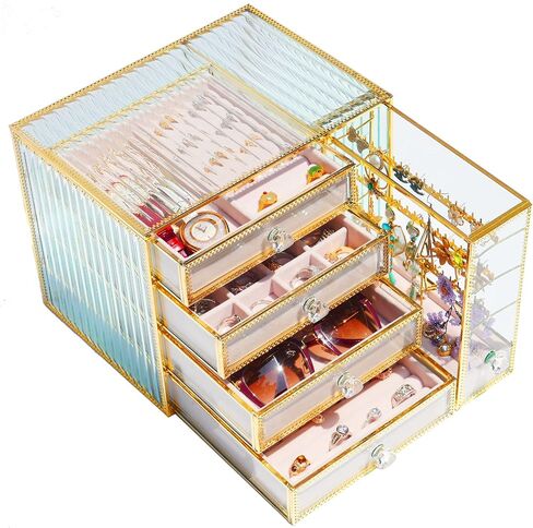 Jewelry Box Tempered Glass 5-Drawer Jewelry Organizers and storage, Large Jewelry Boxes & Organizers With Velvet Necklaces Earring Organizer. in Kuwait