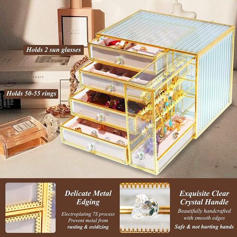Jewelry Box Tempered Glass 5-Drawer Jewelry Organizers and storage, Large Jewelry Boxes & Organizers With Velvet Necklaces Earring Organizer. in Kuwait