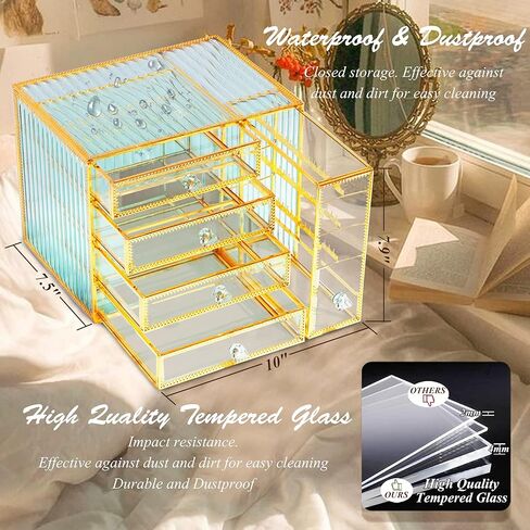 Jewelry Box Tempered Glass 5-Drawer Jewelry Organizers and storage, Large Jewelry Boxes & Organizers With Velvet Necklaces Earring Organizer. in Kuwait