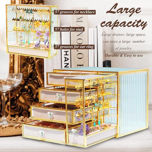 Jewelry Box Tempered Glass 5-Drawer Jewelry Organizers and storage, Large Jewelry Boxes & Organizers With Velvet Necklaces Earring Organizer. in Kuwait