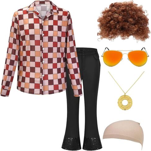 أزياء الهالوين السبعينات للرجال، ملابس الديسكو في الستينيات، قمصان الديسكو، السراويل ذات الجرس السفلي in Kuwait